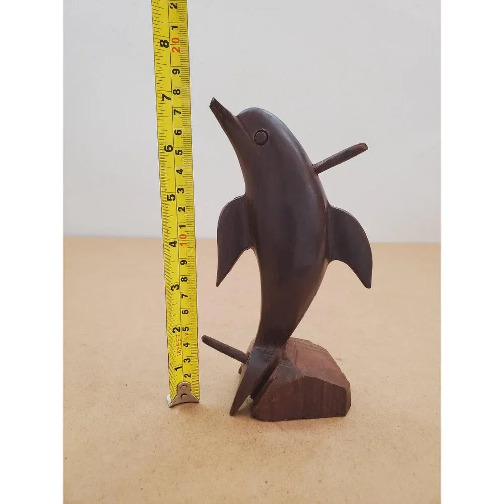 Vintage Hardwood Dolphin Statue Wood Carving, Rustic Nautical Beach Home Decor - Picture 13 of 15